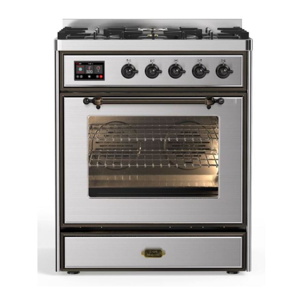ILVE Majestic II 30 inch Triple Glass Door Natural Gas Dual Fuel Range Burnished Stainless Steel