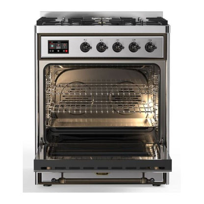 ILVE Majestic II 30 inch Triple Glass Door Natural Gas Dual Fuel Range Burnished Stainless Steel