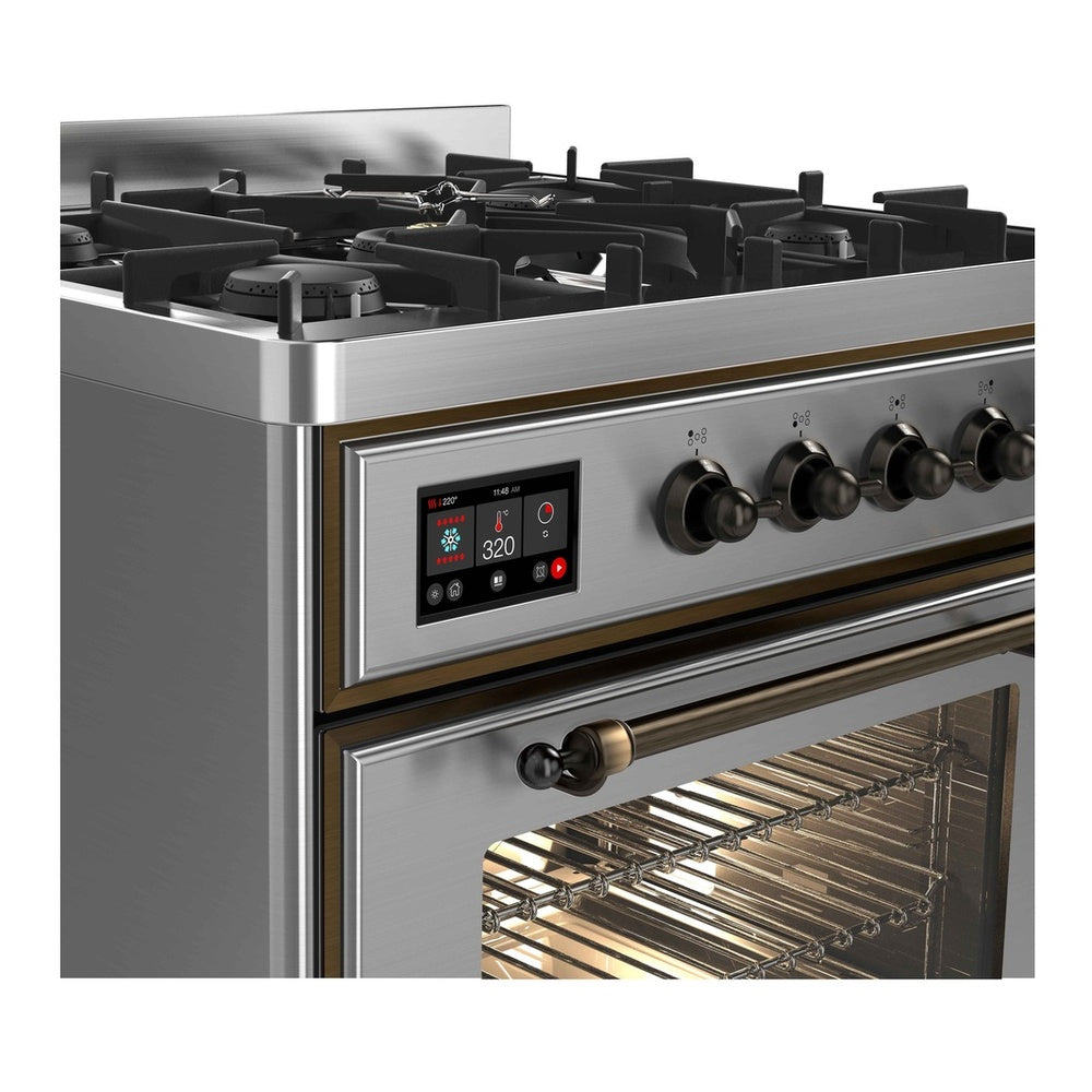 ILVE Majestic II 30 inch Triple Glass Door Natural Gas Dual Fuel Range Burnished Stainless Steel