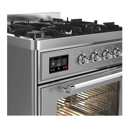 ILVE Majestic II 30 inch Triple Glass Door Natural Gas Dual Fuel Range Chrome Stainless Steel