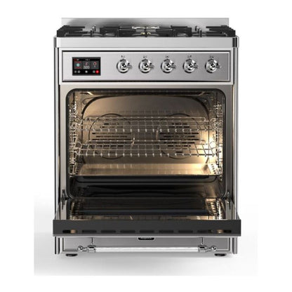 ILVE Majestic II 30 inch Triple Glass Door Natural Gas Dual Fuel Range Chrome Stainless Steel