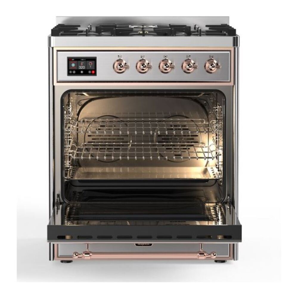 ILVE Majestic II 30 inch Triple Glass Door Natural Gas Dual Fuel Range Copper Stainless Steel