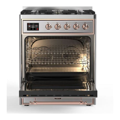 ILVE Majestic II 30 inch Triple Glass Door Natural Gas Dual Fuel Range Copper Stainless Steel