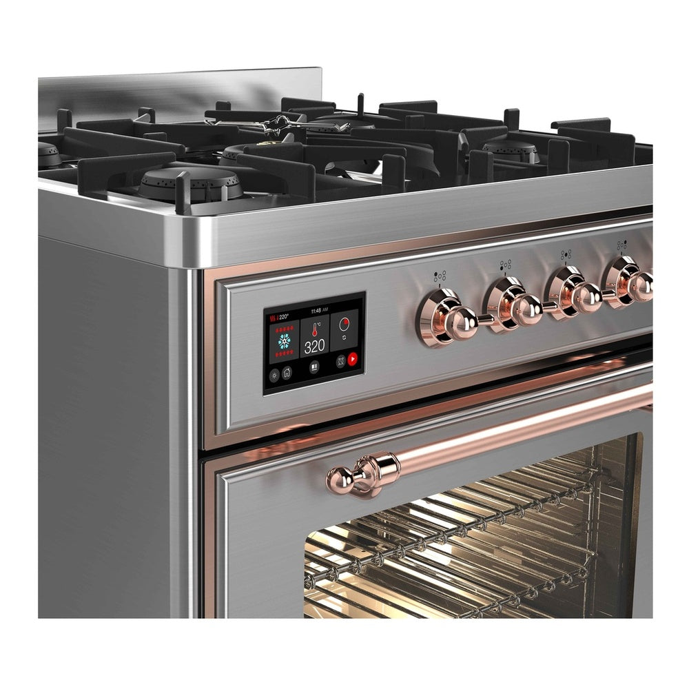 ILVE Majestic II 30 inch Triple Glass Door Natural Gas Dual Fuel Range Copper Stainless Steel