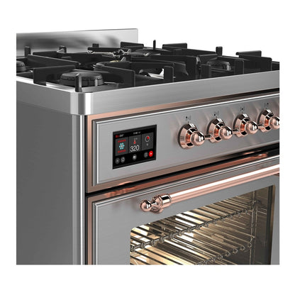 ILVE Majestic II 30 inch Triple Glass Door Natural Gas Dual Fuel Range Copper Stainless Steel