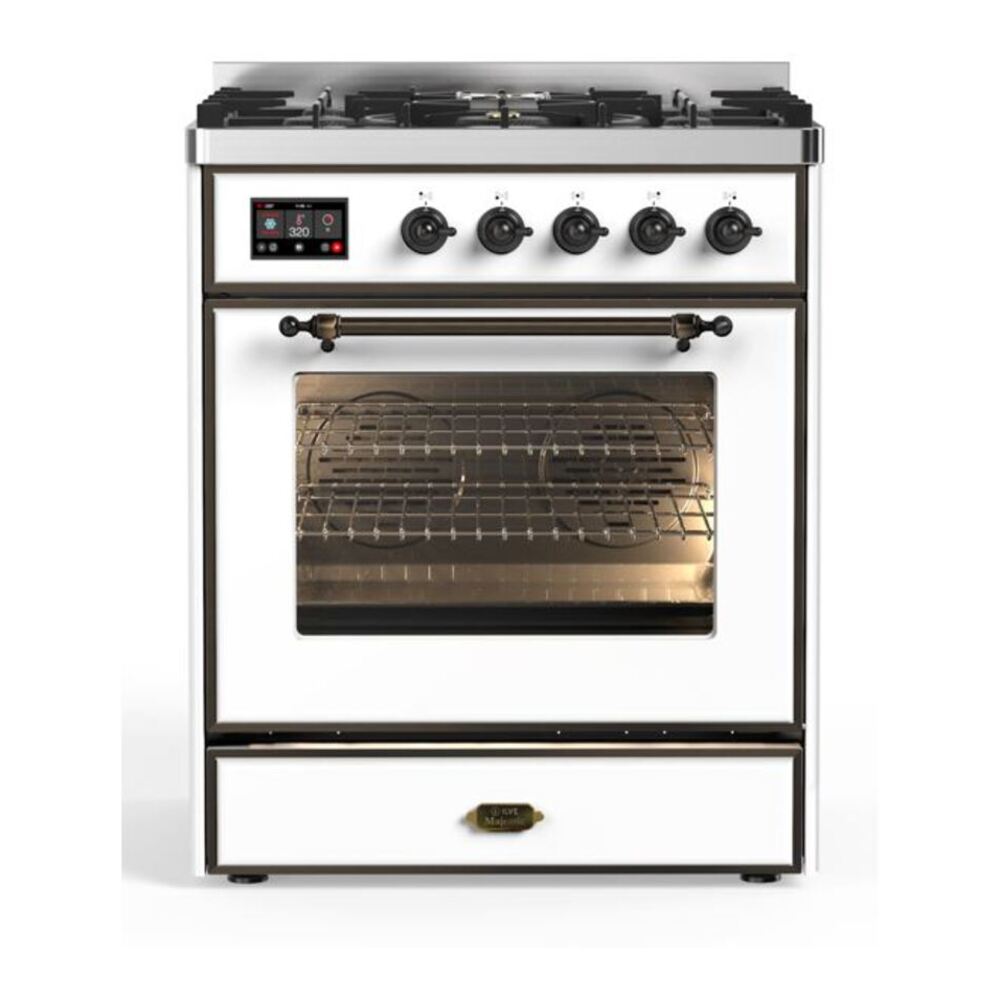 ILVE Majestic II 30 inch Triple Glass Door Natural Gas Dual Fuel Range Burnished White