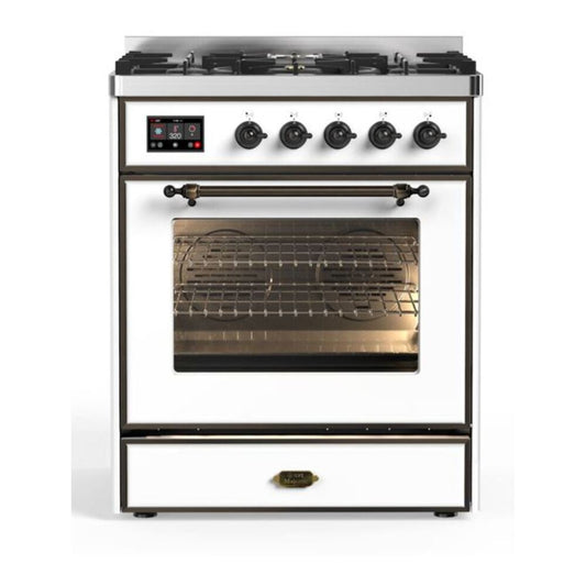 ILVE Majestic II 30" White Dual Fuel Range with 5 Burners Triple Glass Door Natural Gas