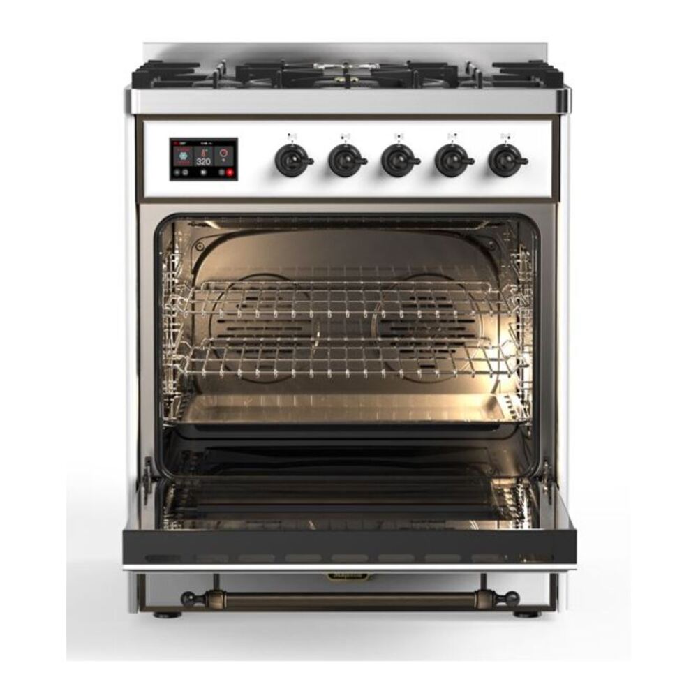 ILVE Majestic II 30 inch Triple Glass Door Natural Gas Dual Fuel Range Burnished White
