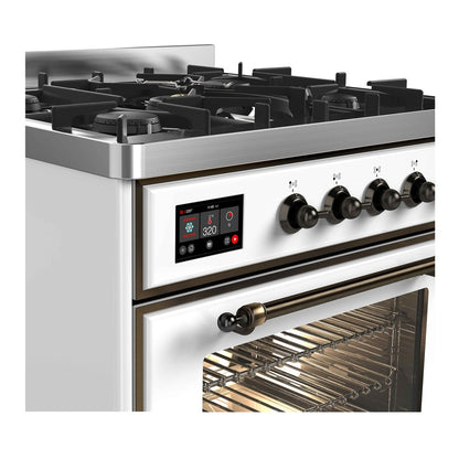 ILVE Majestic II 30 inch Triple Glass Door Natural Gas Dual Fuel Range Burnished White