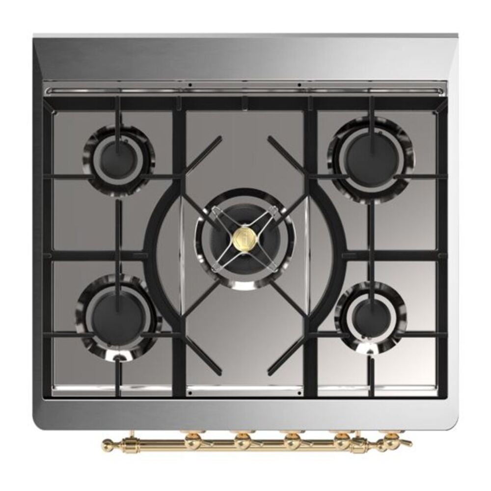 ILVE Majestic II 30 inch Triple Glass Door Natural Gas Dual Fuel Range Brass White