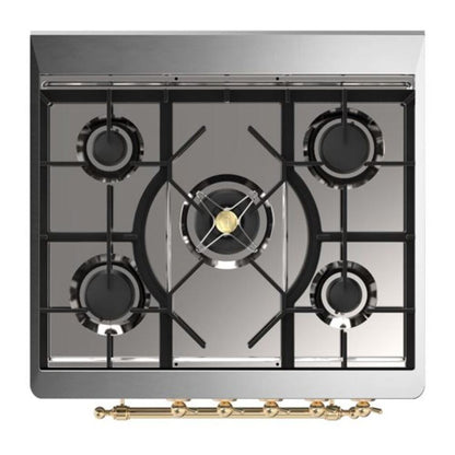 ILVE Majestic II 30 inch Triple Glass Door Natural Gas Dual Fuel Range Brass White