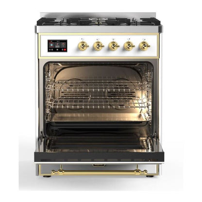 ILVE Majestic II 30 inch Triple Glass Door Natural Gas Dual Fuel Range Brass White
