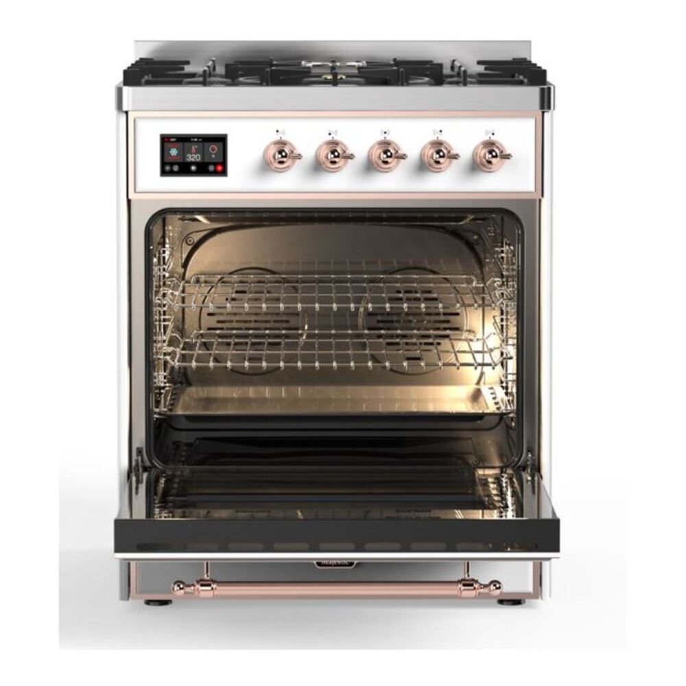ILVE Majestic II 30 inch Triple Glass Door Natural Gas Dual Fuel Range Copper White
