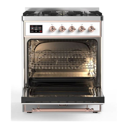 ILVE Majestic II 30 inch Triple Glass Door Natural Gas Dual Fuel Range Copper White