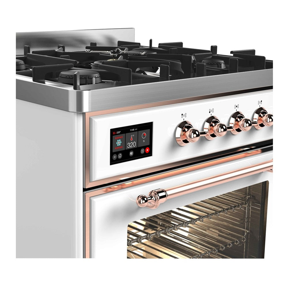 ILVE Majestic II 30 inch Triple Glass Door Natural Gas Dual Fuel Range Copper White