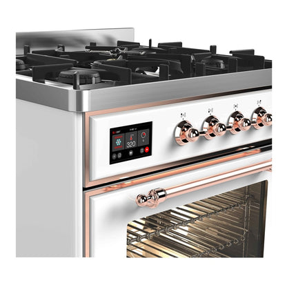ILVE Majestic II 30 inch Triple Glass Door Natural Gas Dual Fuel Range Copper White