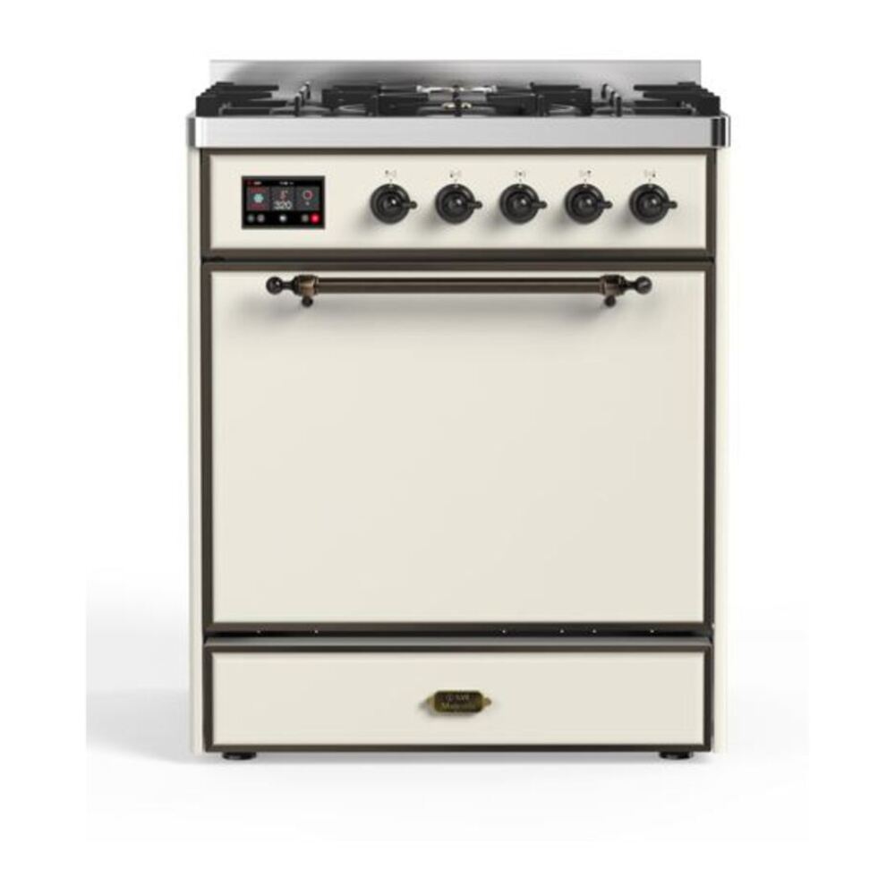 ILVE Majestic II 30 inch Solid Door Natural Gas Dual Fuel Range Burnished Antique White