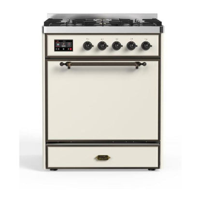 ILVE Majestic II 30 inch Solid Door Natural Gas Dual Fuel Range Burnished Antique White