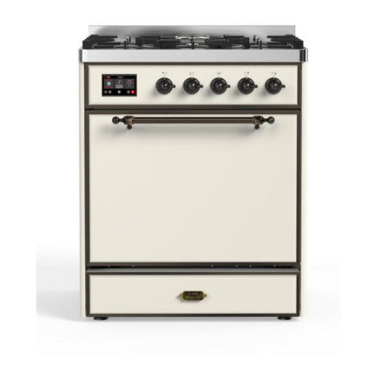 ILVE Majestic II 30" Antique White Dual Fuel Range with 5 Burners Solid Door Natural Gas