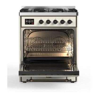 ILVE Majestic II 30 inch Solid Door Natural Gas Dual Fuel Range Burnished Antique White