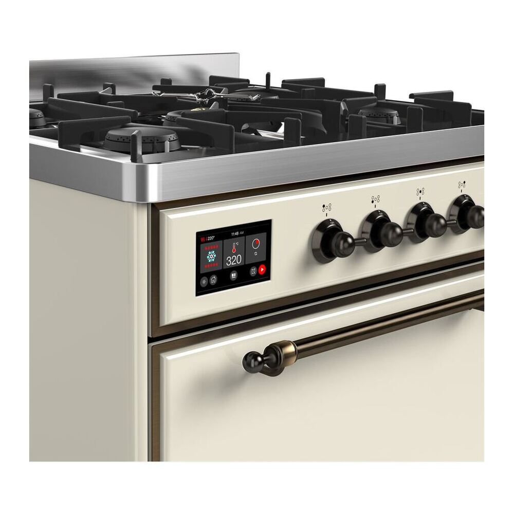 ILVE Majestic II 30 inch Solid Door Natural Gas Dual Fuel Range Burnished Antique White