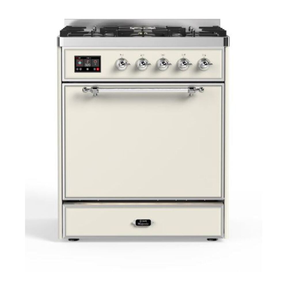 ILVE Majestic II 30 inch Solid Door Dual Fuel Range Chrome Antique White