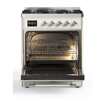 ILVE Majestic II 30 inch Solid Door Dual Fuel Range Chrome Antique White