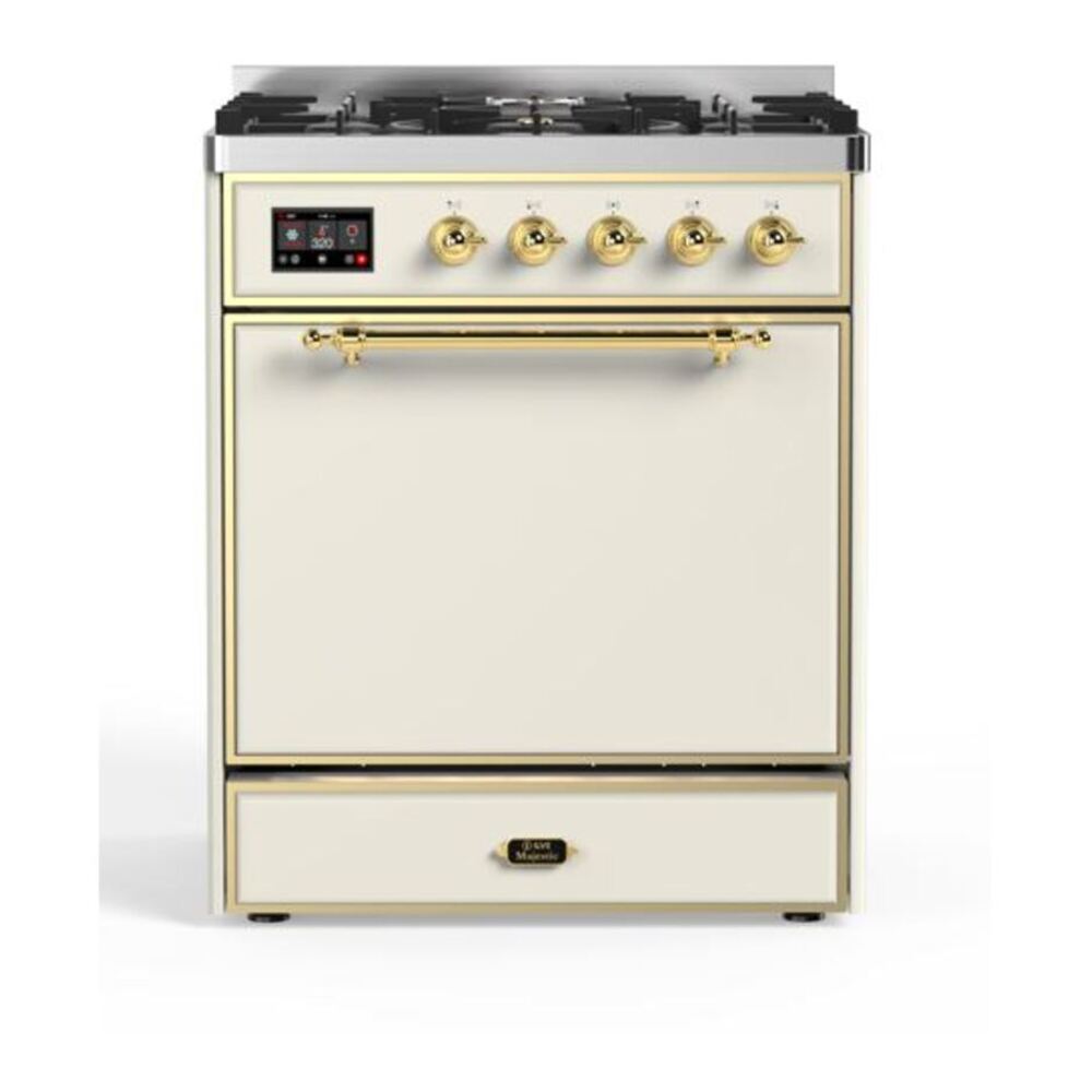 ILVE Majestic II 30 inch Solid Door Dual Fuel Range Brass Antique White