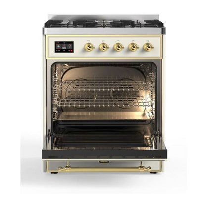ILVE Majestic II 30 inch Solid Door Dual Fuel Range Brass Antique White