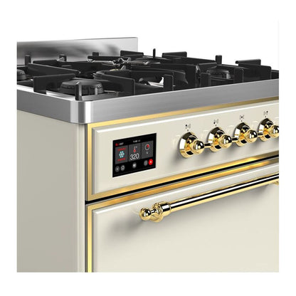 ILVE Majestic II 30 inch Solid Door Dual Fuel Range Brass Antique White