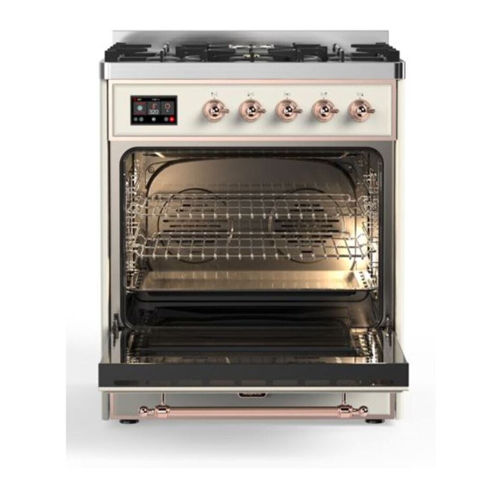 ILVE Majestic II 30 inch Solid Door Natural Gas Dual Fuel Range Copper Antique White