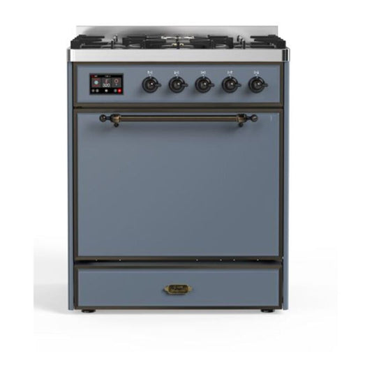ILVE Majestic II 30" Blue Grey Dual Fuel Range with 5 Burners Solid Door Natural Gas