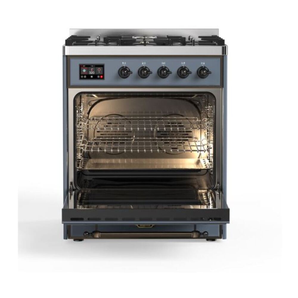 ILVE Majestic II 30 inch Solid Door Natural Gas Dual Fuel Range Burnished Blue Grey