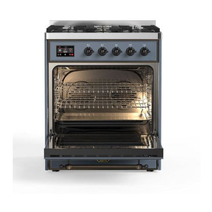ILVE Majestic II 30 inch Solid Door Natural Gas Dual Fuel Range Burnished Blue Grey