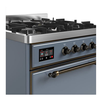 ILVE Majestic II 30 inch Solid Door Natural Gas Dual Fuel Range Burnished Blue Grey