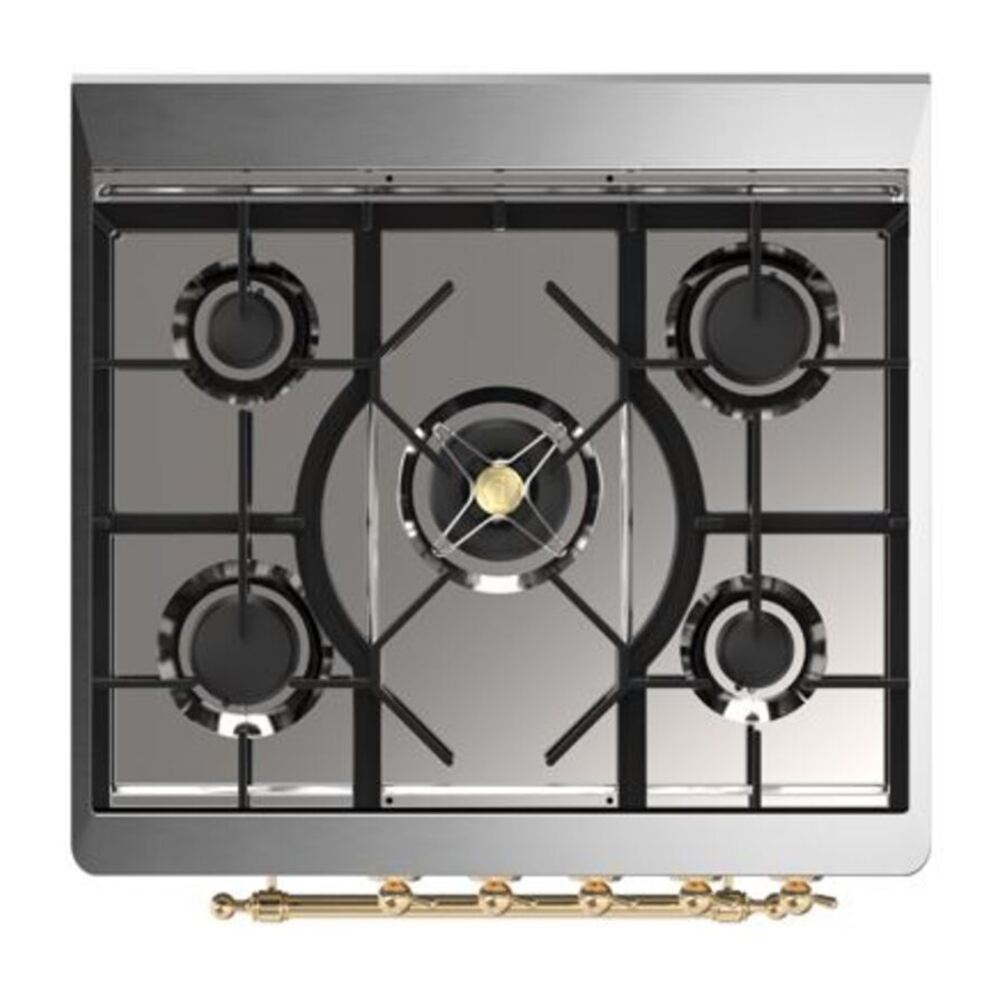 ILVE Majestic II 30 inch Solid Door Natural Gas Dual Fuel Range Brass Blue Grey
