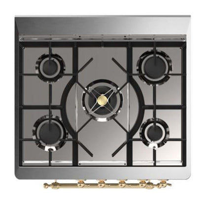 ILVE Majestic II 30 inch Solid Door Natural Gas Dual Fuel Range Brass Blue Grey