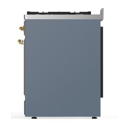 ILVE Majestic II 30 inch Solid Door Natural Gas Dual Fuel Range Brass Blue Grey