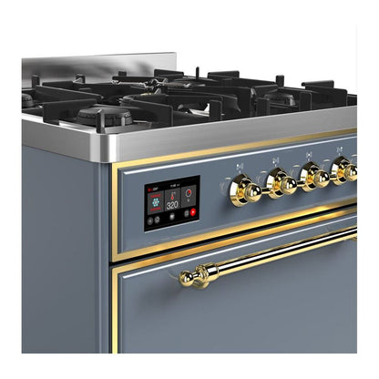 ILVE Majestic II 30 inch Solid Door Natural Gas Dual Fuel Range Brass Blue Grey