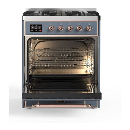 ILVE Majestic II 30 inch Solid Door Natural Gas Dual Fuel Range Copper Blue Grey