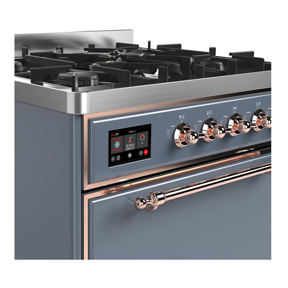 ILVE Majestic II 30 inch Solid Door Natural Gas Dual Fuel Range Copper Blue Grey