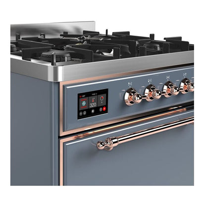 ILVE Majestic II 30 inch Solid Door Natural Gas Dual Fuel Range Copper Blue Grey