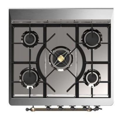 ILVE Majestic II 30" Glossy Black Dual Fuel Range with 5 Burners Solid Door Liquid Propane