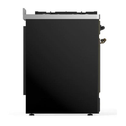 ILVE Majestic II 30" Glossy Black Dual Fuel Range with 5 Burners Solid Door Liquid Propane