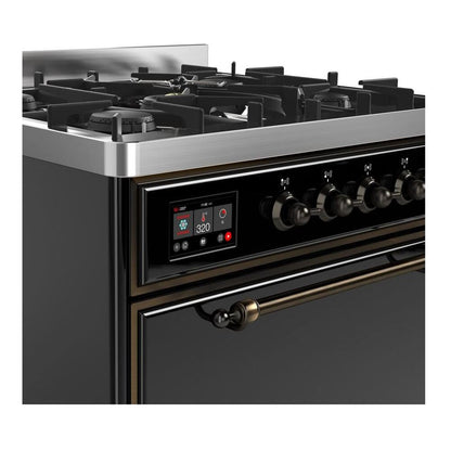 ILVE Majestic II 30" Glossy Black Dual Fuel Range with 5 Burners Solid Door Liquid Propane