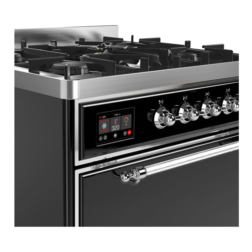 ILVE Majestic II 30 inch Solid Door Natural Gas Dual Fuel Range Chrome Glossy Black