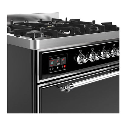 ILVE Majestic II 30 inch Solid Door Natural Gas Dual Fuel Range Chrome Glossy Black