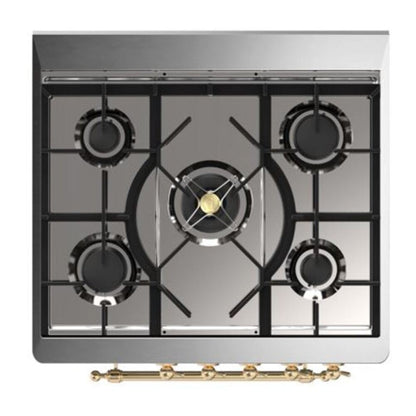 ILVE Majestic II 30 inch Solid Door Natural Gas Dual Fuel Range Brass Glossy Black
