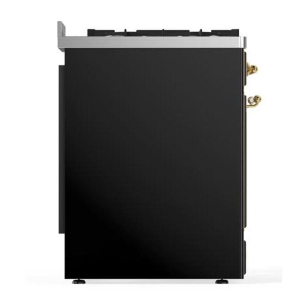 ILVE Majestic II 30 inch Solid Door Natural Gas Dual Fuel Range Brass Glossy Black