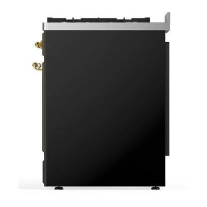 ILVE Majestic II 30 inch Solid Door Natural Gas Dual Fuel Range Brass Glossy Black